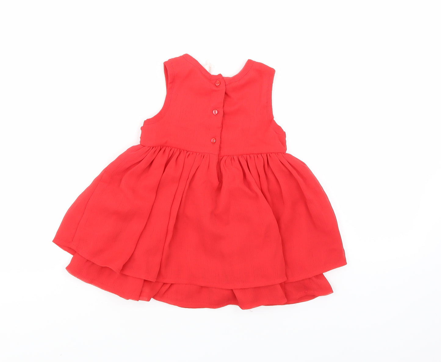 H&M Girls Red Floral Chiffon Skater Dress  Size 3-6 Months