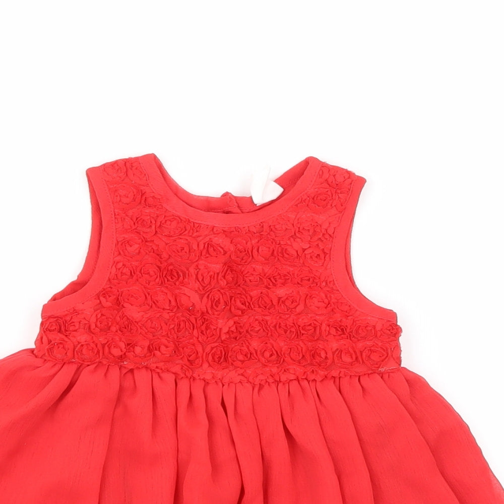 H&M Girls Red Floral Chiffon Skater Dress  Size 3-6 Months