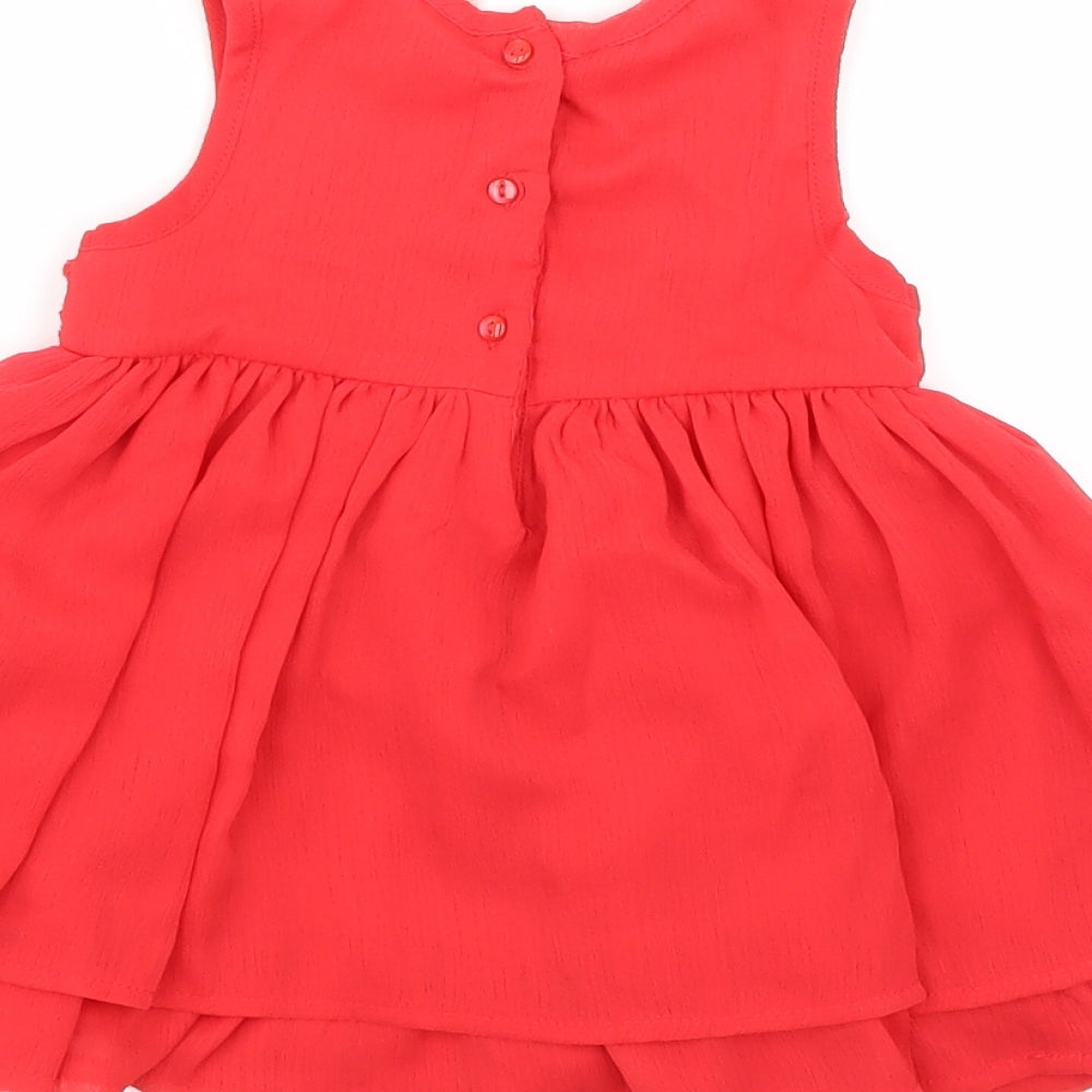 H&M Girls Red Floral Chiffon Skater Dress  Size 3-6 Months