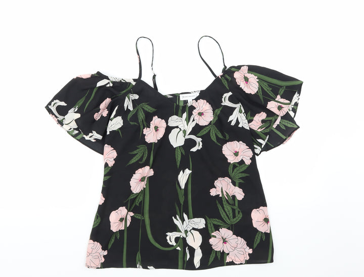 Warehouse Womens Black Floral Chiffon Basic Blouse Size 8