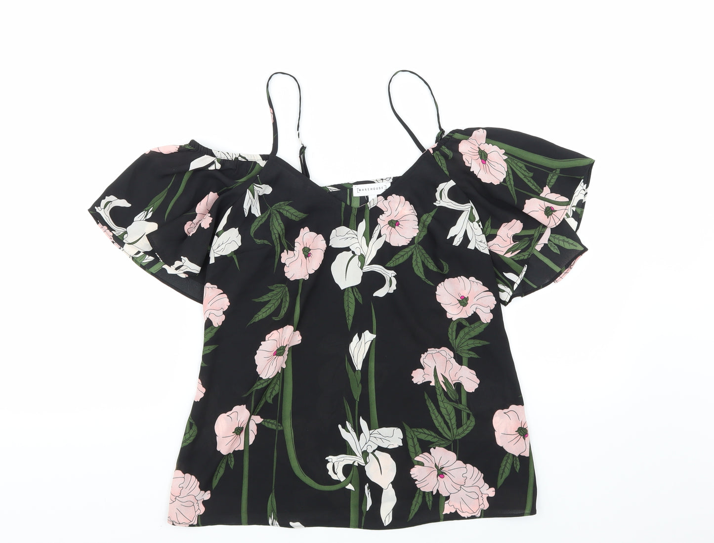 Warehouse Womens Black Floral Chiffon Basic Blouse Size 8