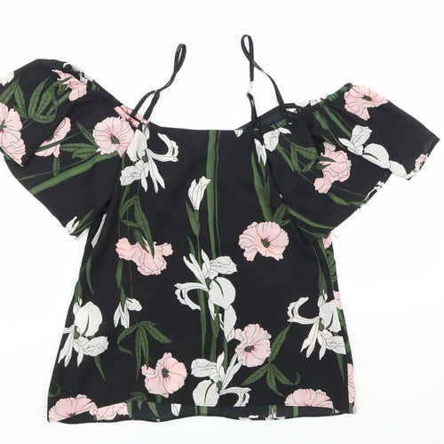 Warehouse Womens Black Floral Chiffon Basic Blouse Size 8