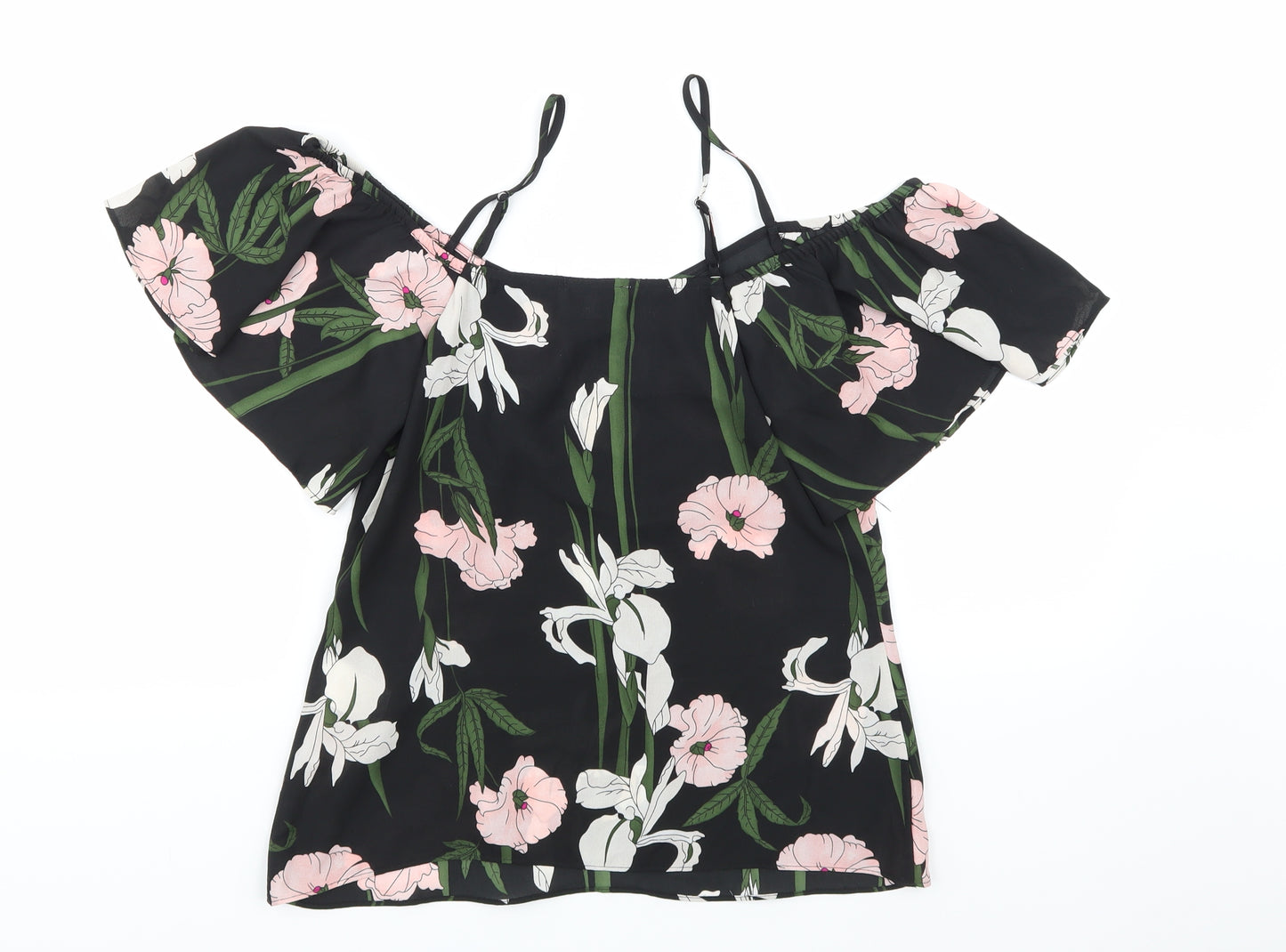 Warehouse Womens Black Floral Chiffon Basic Blouse Size 8