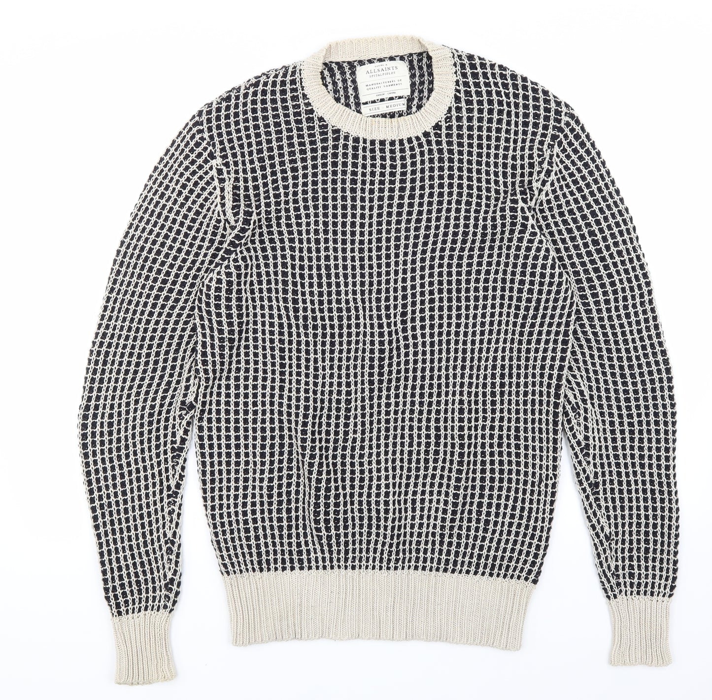 ALL SAINTS Mens Black Striped Knit Pullover Jumper Size M