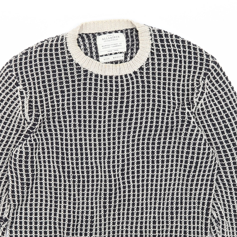 ALL SAINTS Mens Black Striped Knit Pullover Jumper Size M