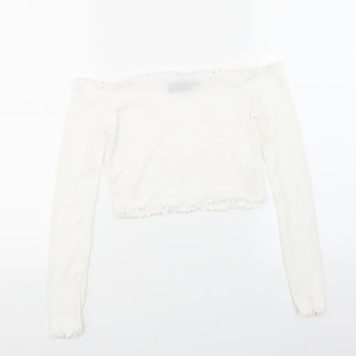 PRETTYLITTLETHING Womens White  Knit Cropped T-Shirt Size 6