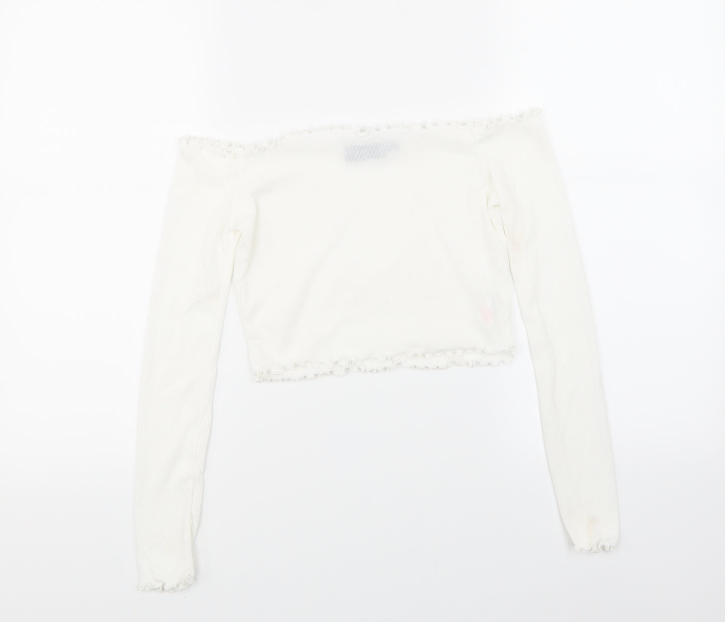 PRETTYLITTLETHING Womens White  Knit Cropped T-Shirt Size 6