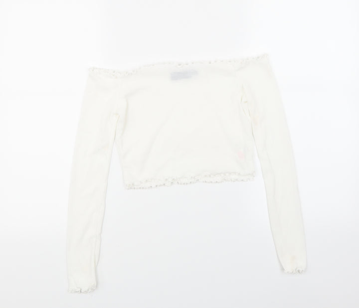 PRETTYLITTLETHING Womens White  Knit Cropped T-Shirt Size 6