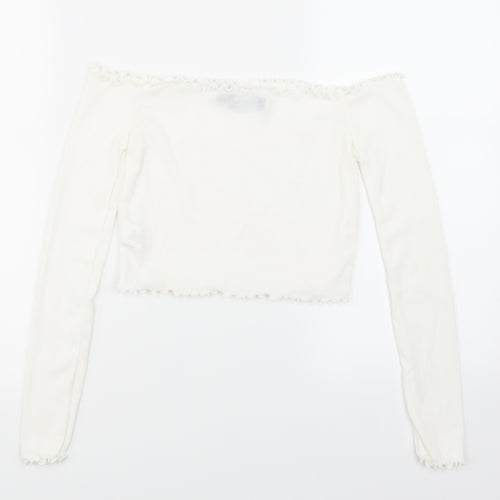 PRETTYLITTLETHING Womens White  Knit Cropped T-Shirt Size 6