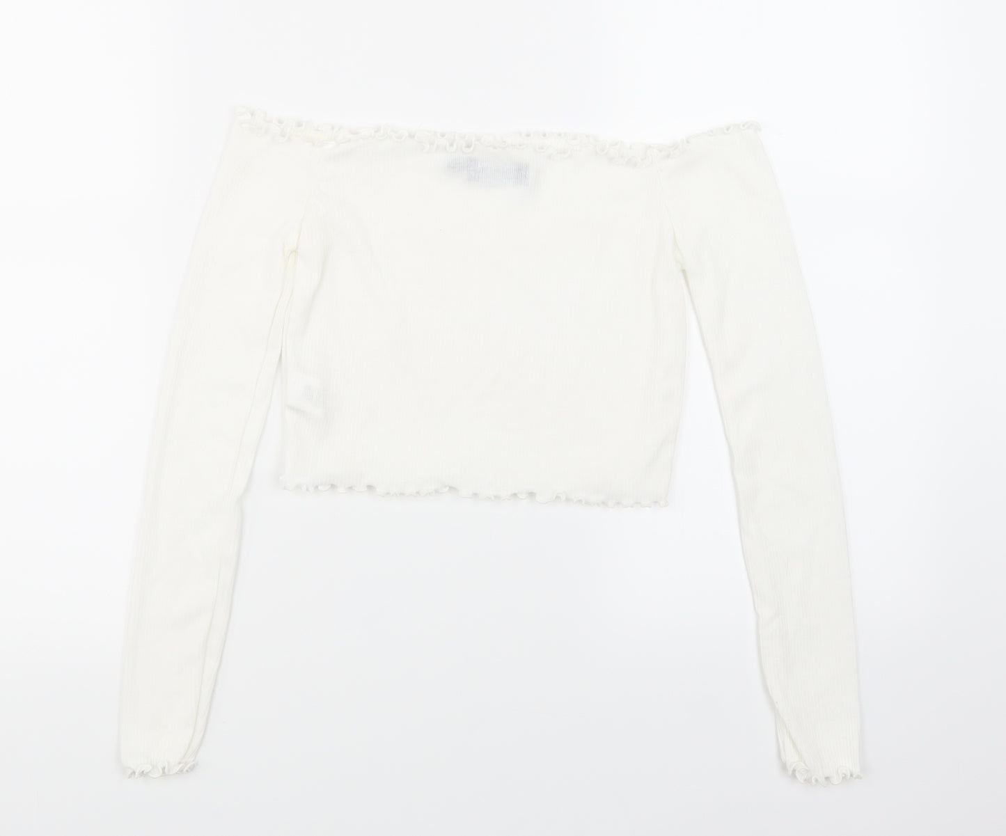 PRETTYLITTLETHING Womens White  Knit Cropped T-Shirt Size 6