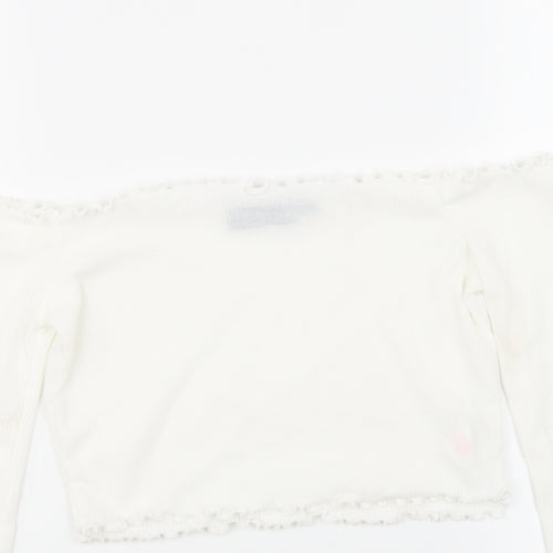 PRETTYLITTLETHING Womens White  Knit Cropped T-Shirt Size 6