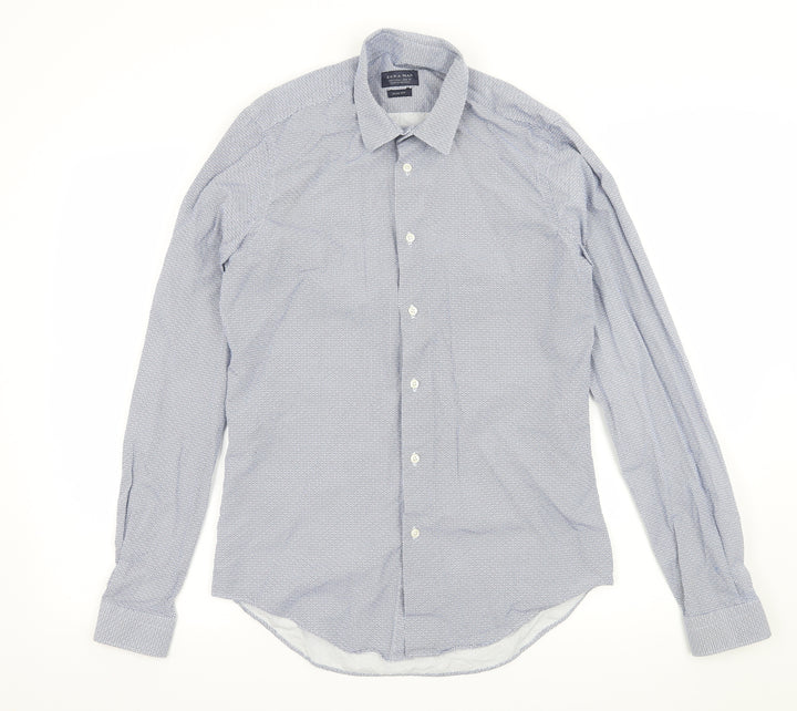 Zara Mens Blue Geometric Button-Up Size S