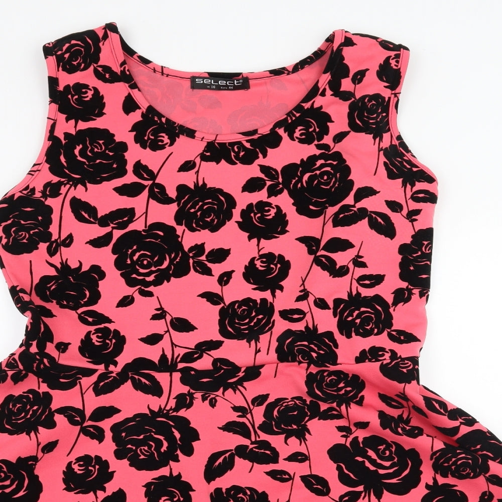Select Womens Pink Floral Jersey Skater Dress  Size 16