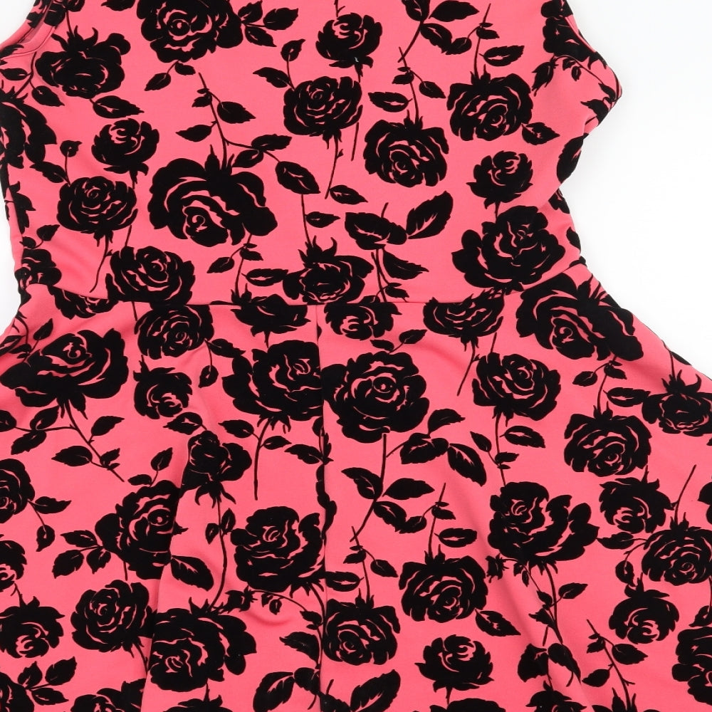 Select Womens Pink Floral Jersey Skater Dress  Size 16