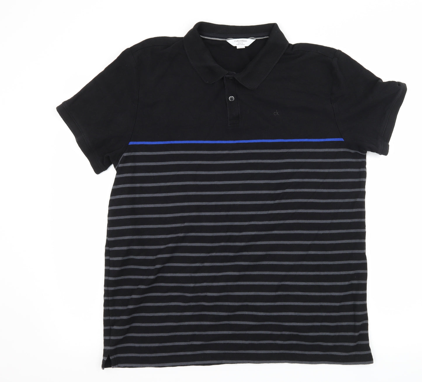 Calvin Klein Mens Black Striped Jersey  Polo Size XL