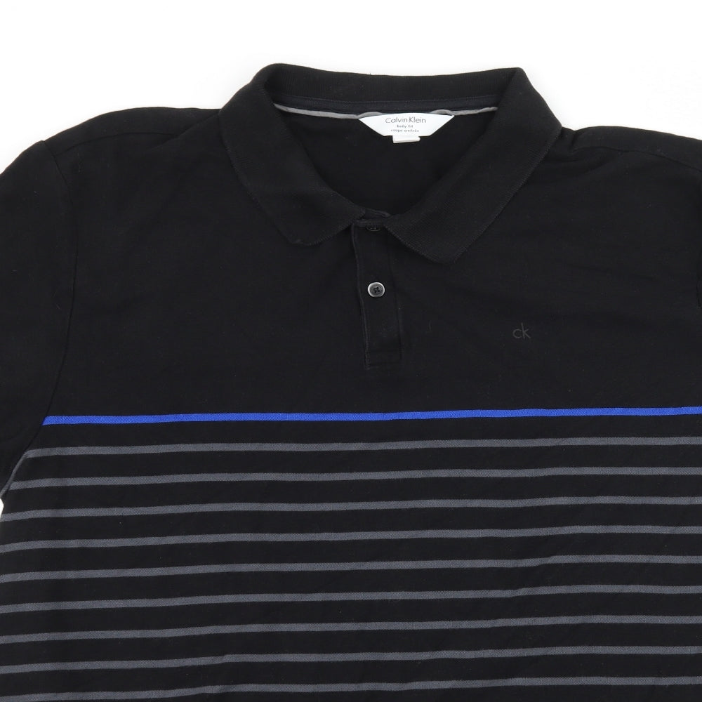Calvin Klein Mens Black Striped Jersey  Polo Size XL