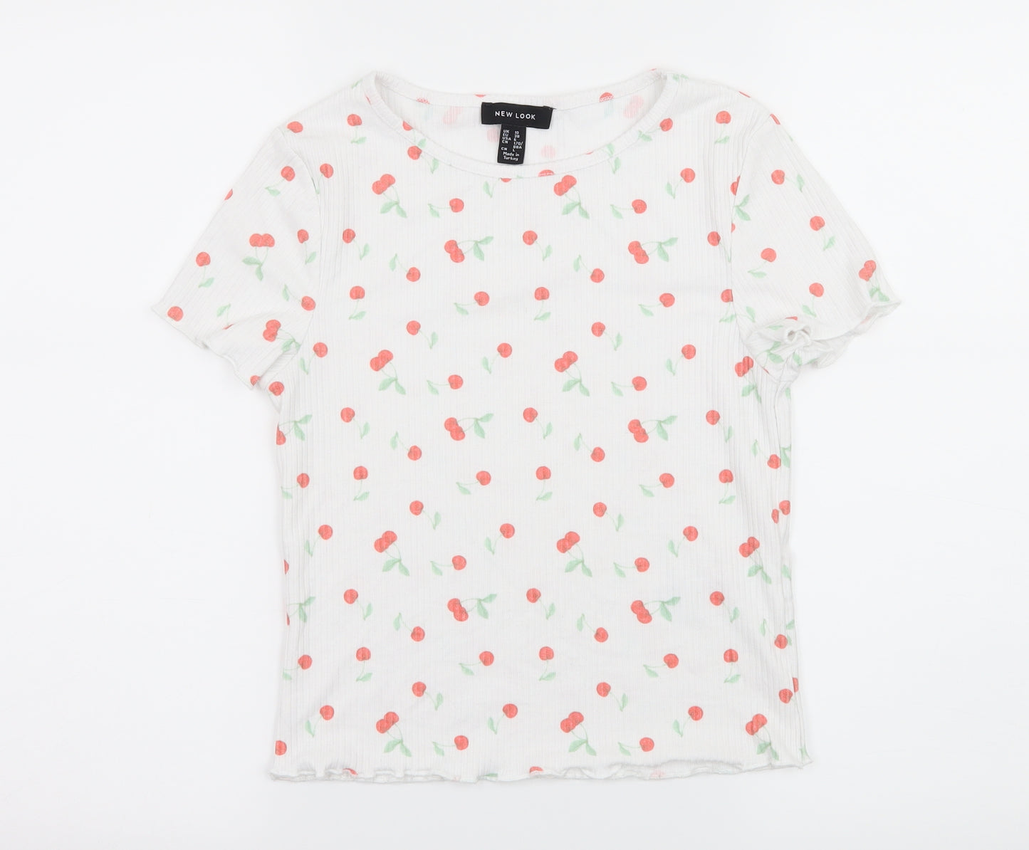 New Look Womens White Geometric Jersey Basic T-Shirt Size 10  - Cherries