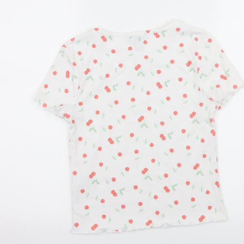 New Look Womens White Geometric Jersey Basic T-Shirt Size 10  - Cherries