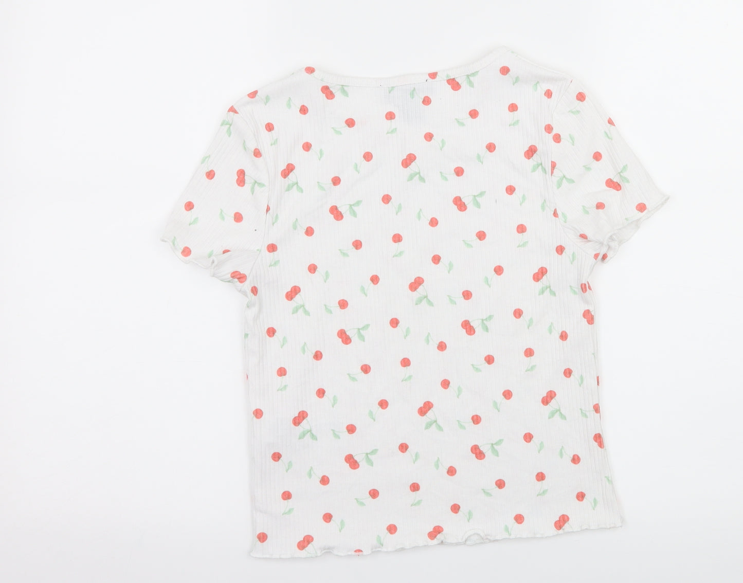 New Look Womens White Geometric Jersey Basic T-Shirt Size 10  - Cherries