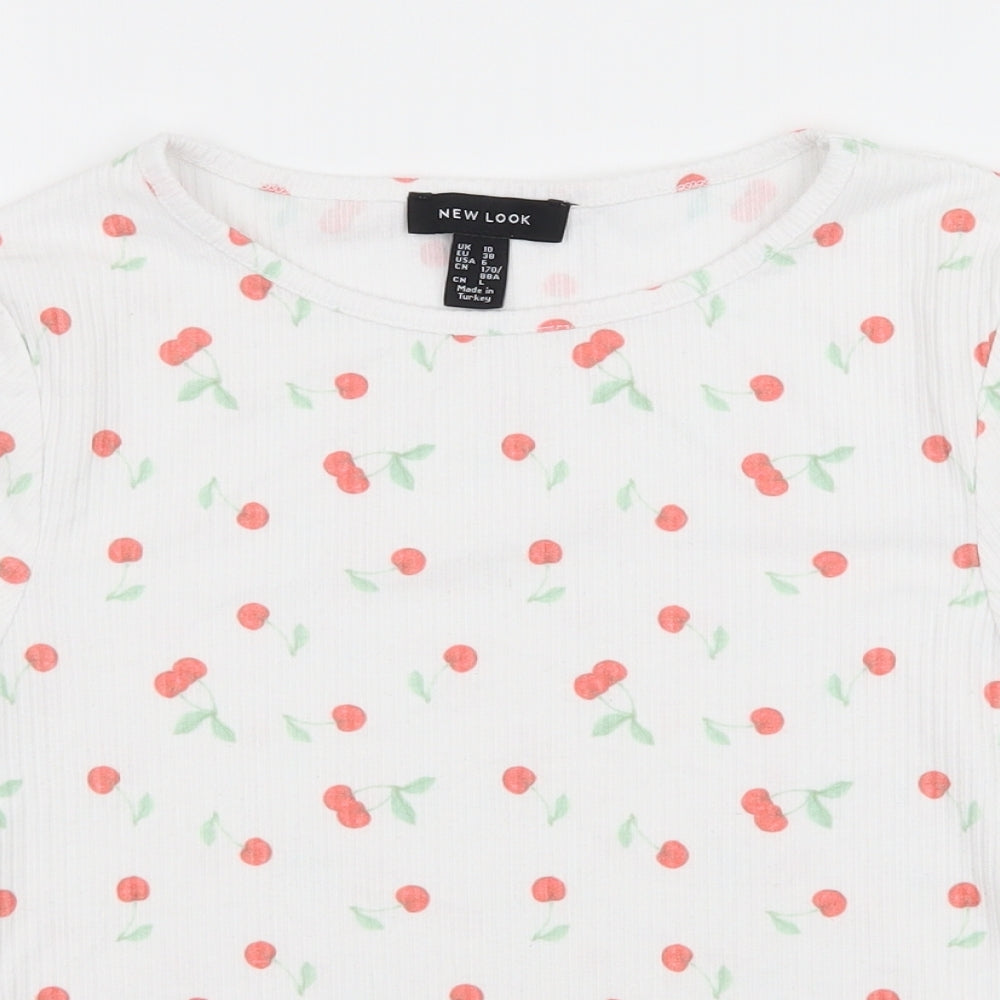 New Look Womens White Geometric Jersey Basic T-Shirt Size 10  - Cherries