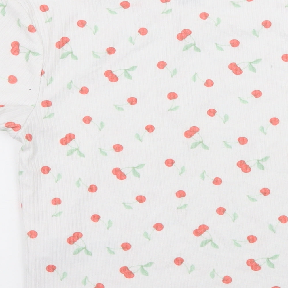 New Look Womens White Geometric Jersey Basic T-Shirt Size 10  - Cherries