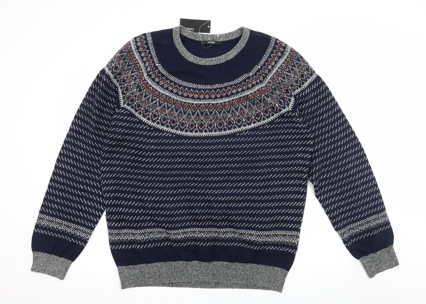 George Mens Blue Striped Knit Pullover Jumper Size XL