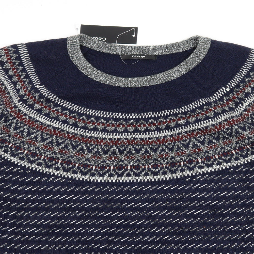 George Mens Blue Striped Knit Pullover Jumper Size XL