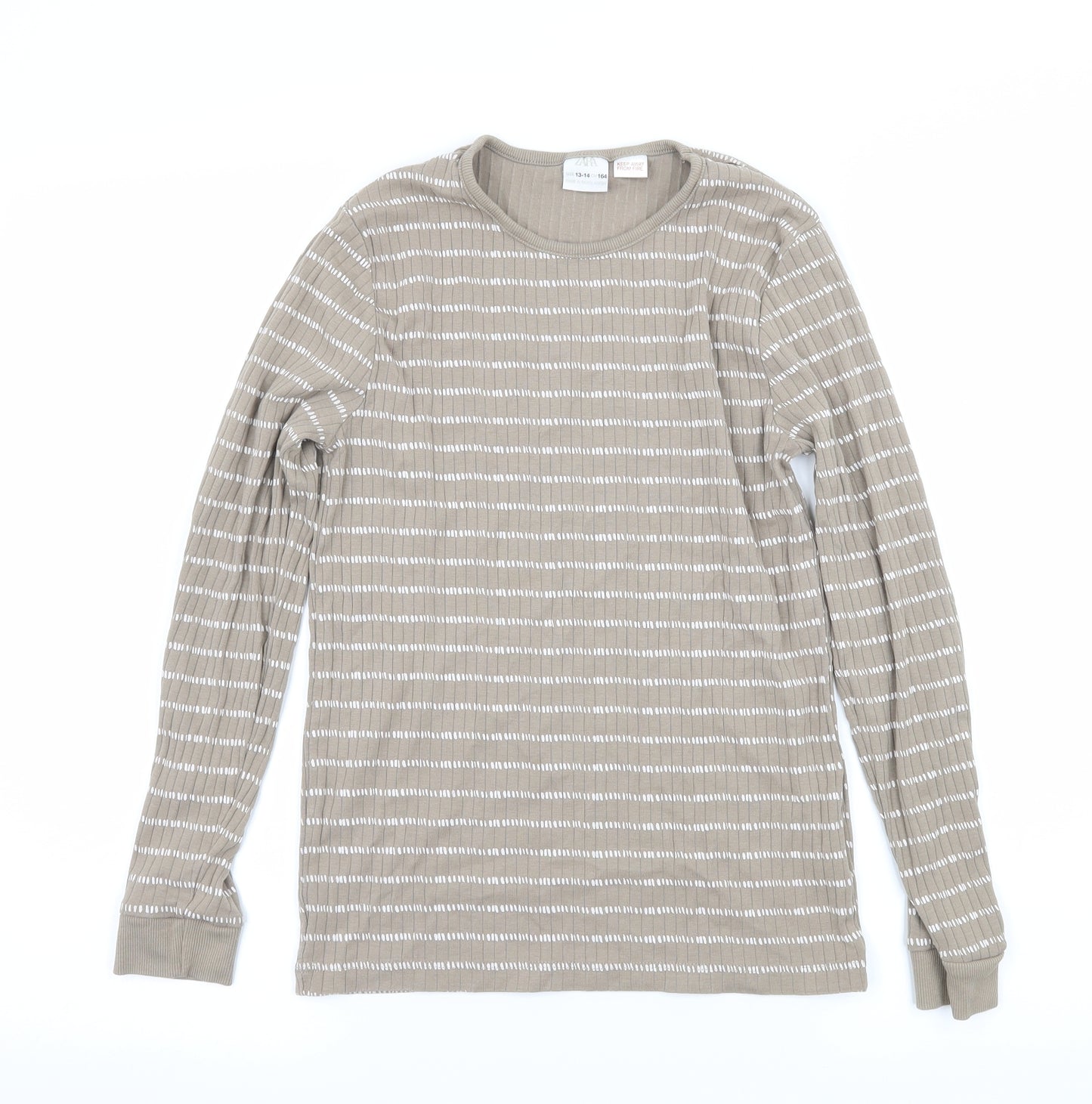 Zara Boys Brown Striped Jersey Basic T-Shirt Size 13-14 Years