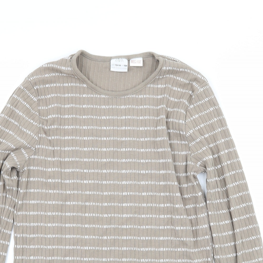 Zara Boys Brown Striped Jersey Basic T-Shirt Size 13-14 Years