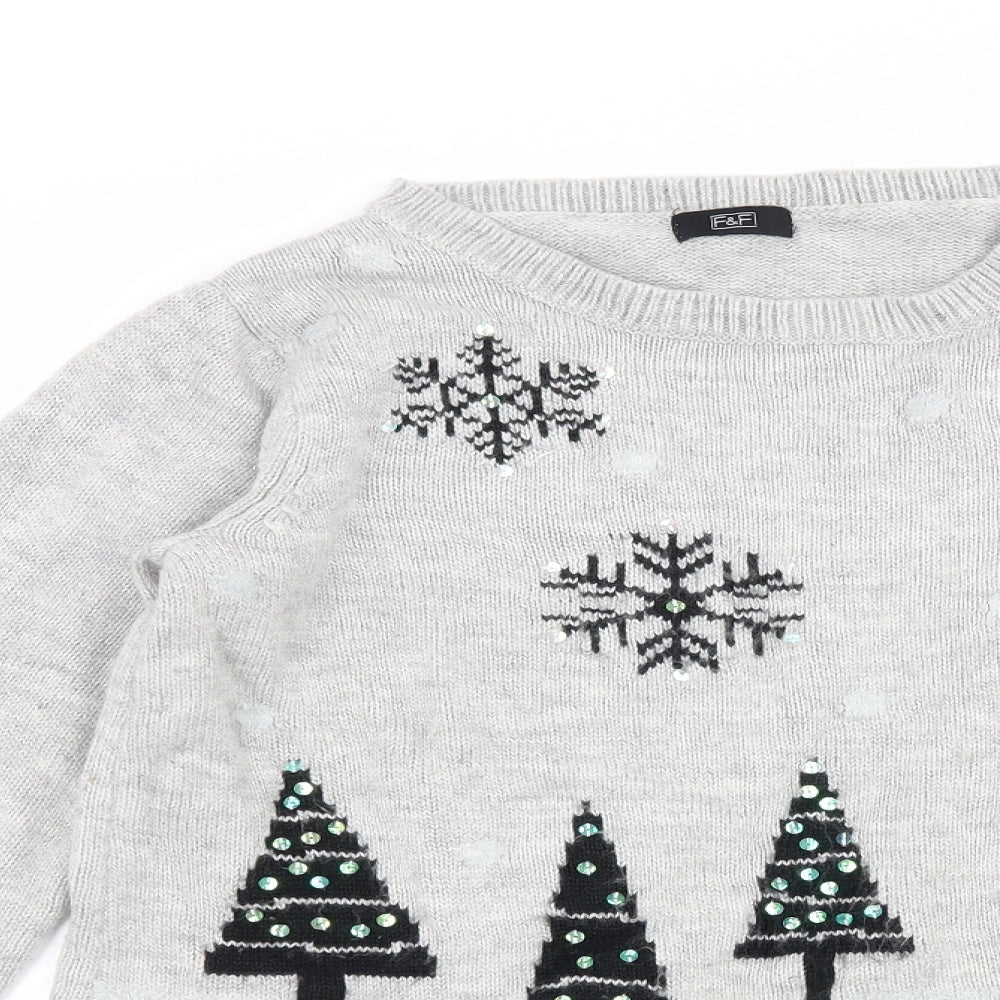 F&F Womens Grey  Knit Pullover Jumper Size 10  - Christmas Reindeer