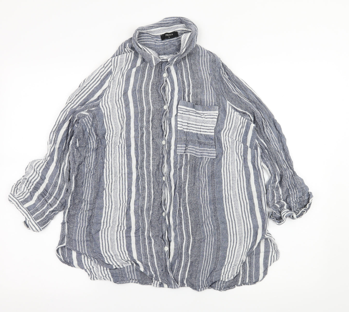 Papaya Womens Blue Striped  Basic Button-Up Size 16
