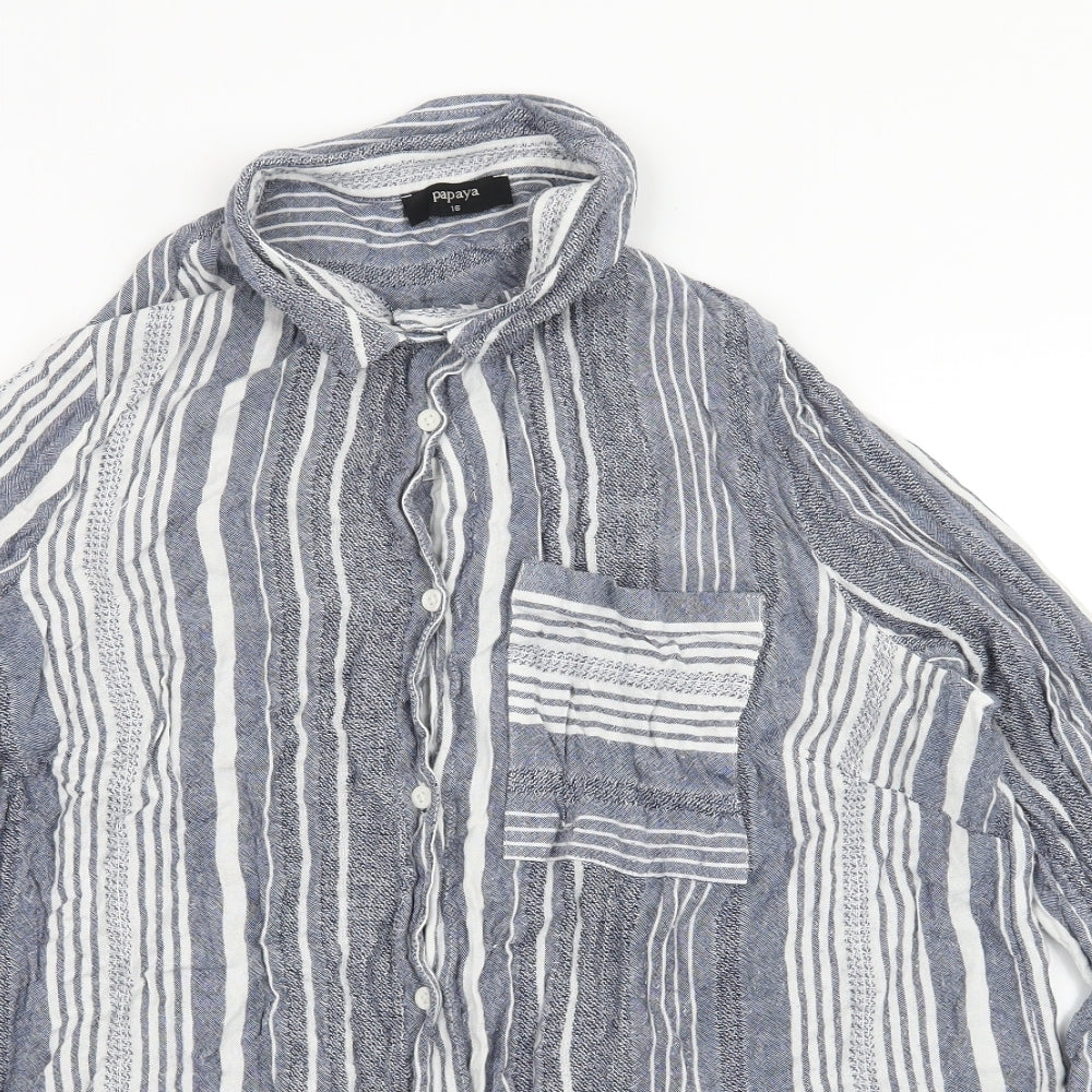 Papaya Womens Blue Striped  Basic Button-Up Size 16