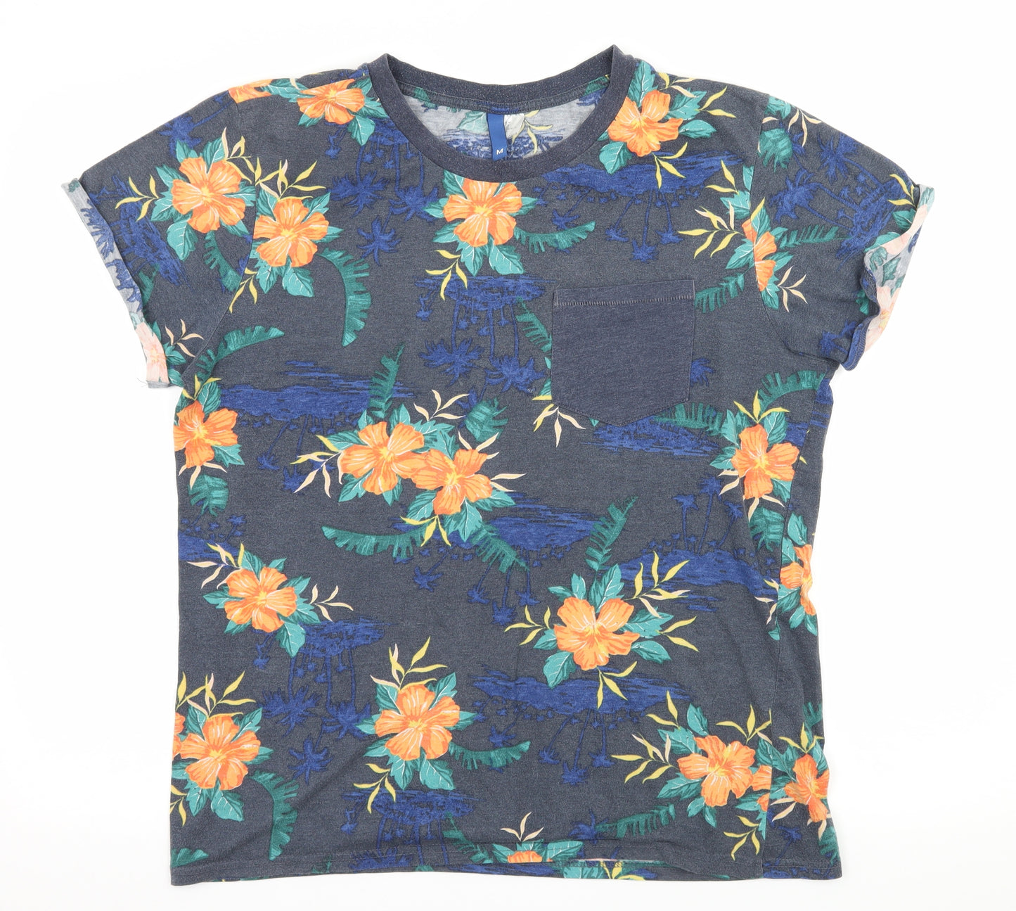 Divided by H&M Mens Blue Floral Jersey  T-Shirt Size M