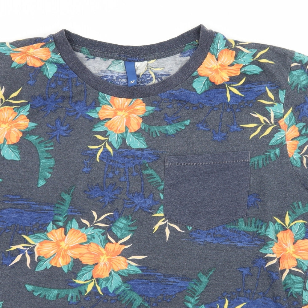 Divided by H&M Mens Blue Floral Jersey  T-Shirt Size M