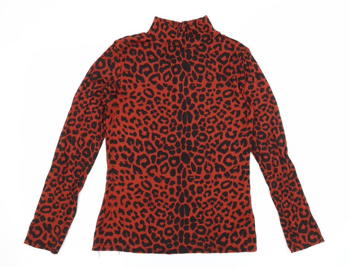 Boohoo Womens Brown Animal Print Jersey Basic T-Shirt Size 12