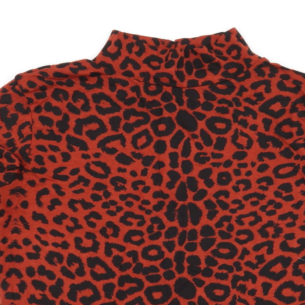 Boohoo Womens Brown Animal Print Jersey Basic T-Shirt Size 12