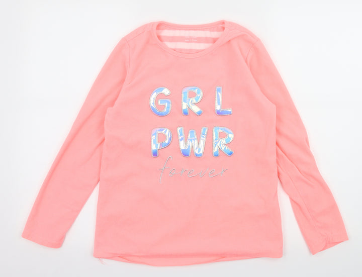 Primark Girls Pink Geometric Fleece Top Pyjama Top Size 11-12 Years  - Girl Power