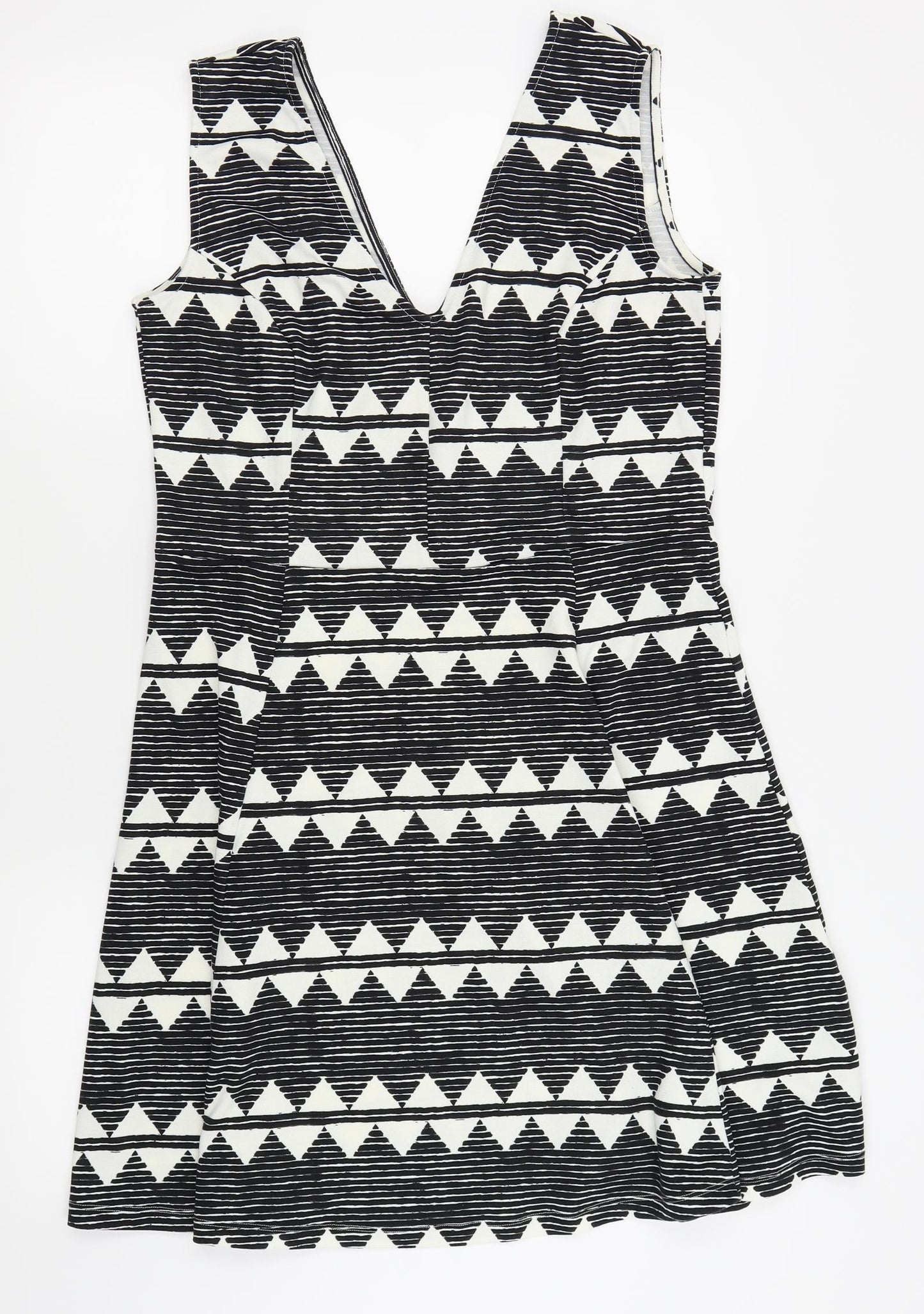H&M Womens Black Geometric  Fit & Flare  Size 14