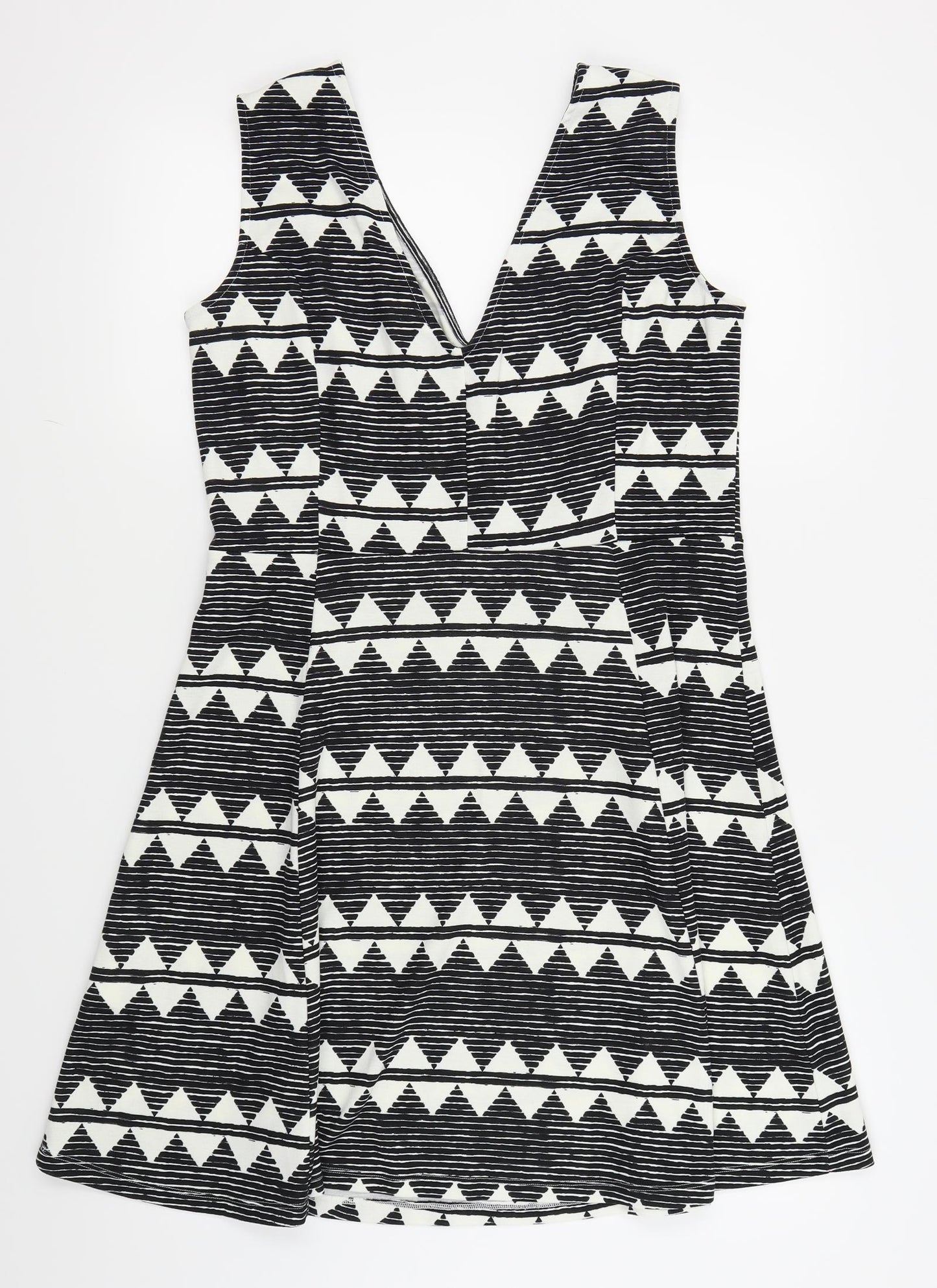 H&M Womens Black Geometric  Fit & Flare  Size 14