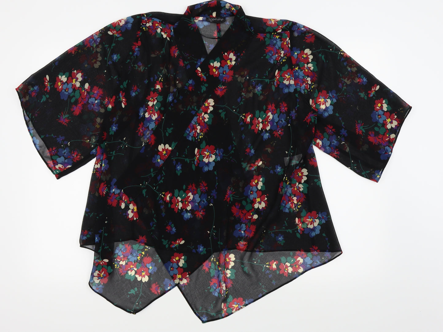Topshop Womens Black Floral  Kimono T-Shirt Size 6