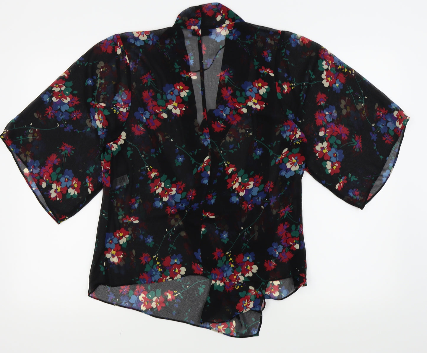 Topshop Womens Black Floral  Kimono T-Shirt Size 6