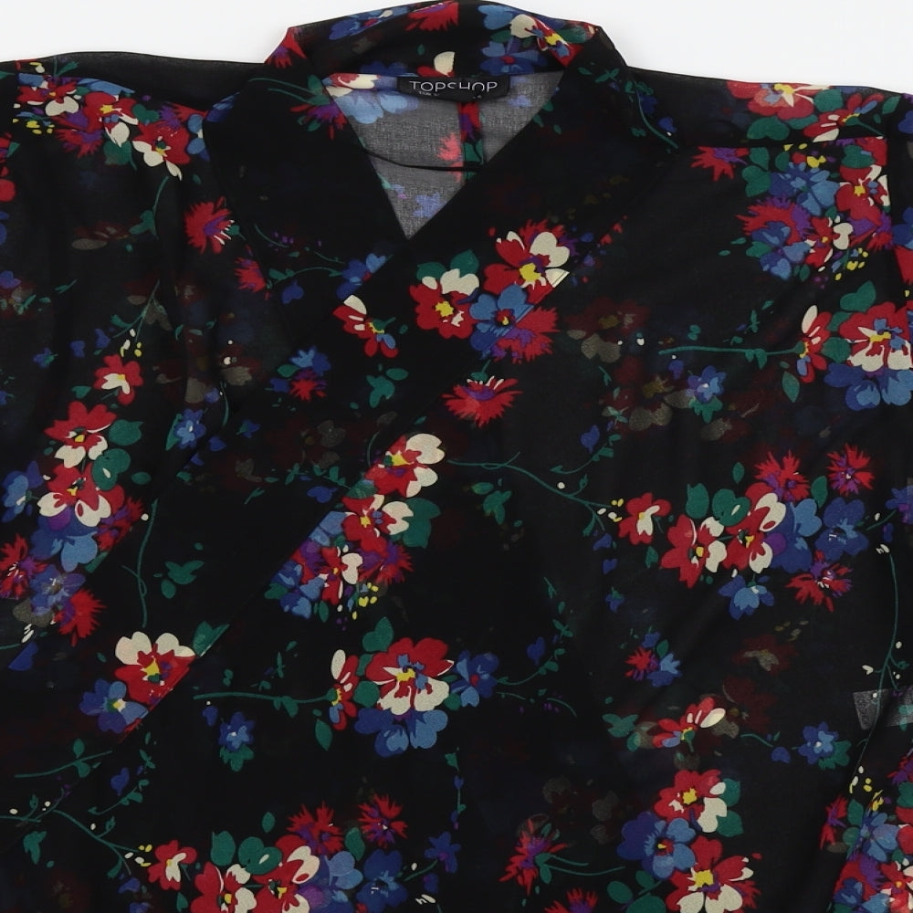 Topshop Womens Black Floral  Kimono T-Shirt Size 6