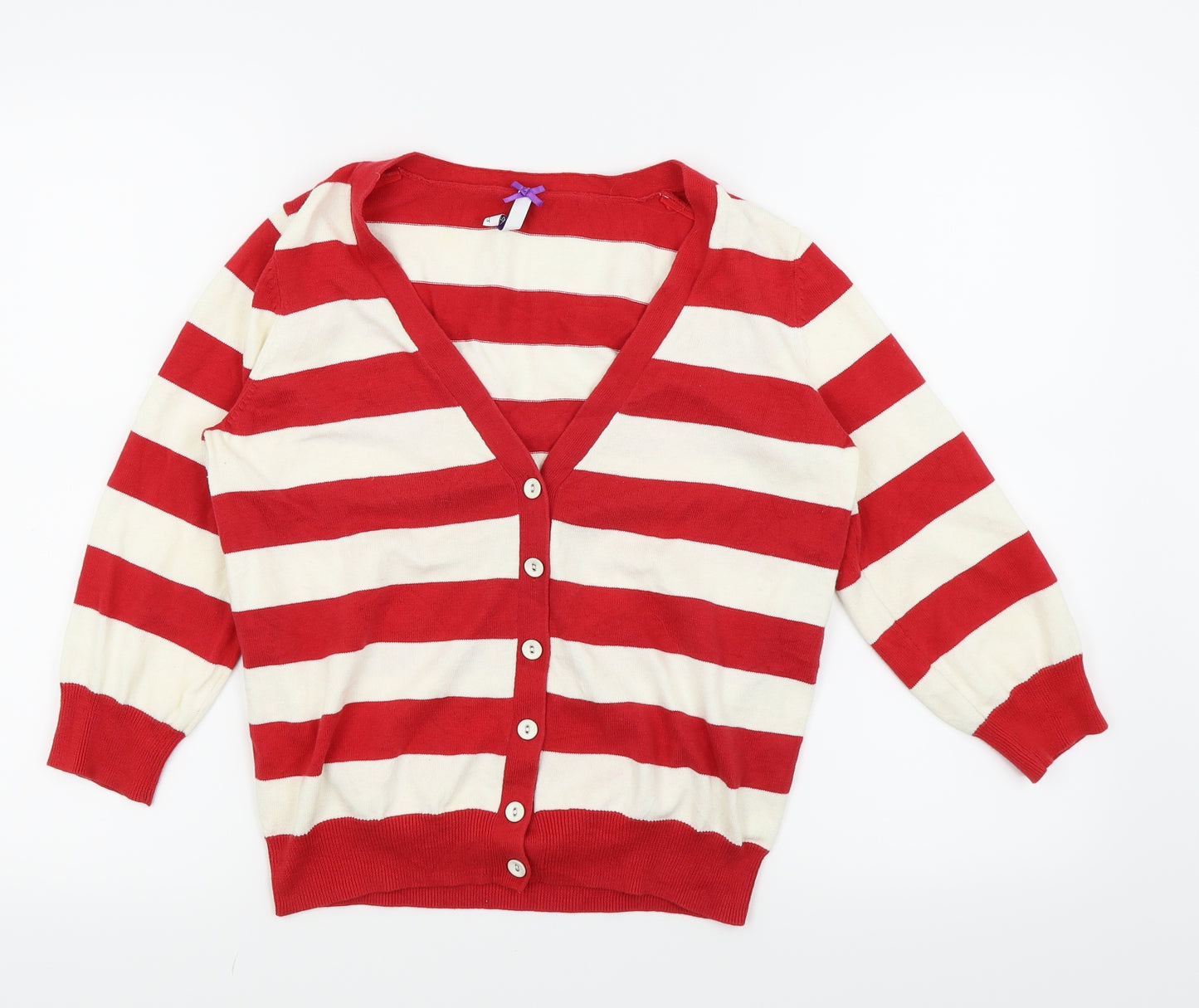 BHS Womens Red Striped  Cardigan Jumper Size 12