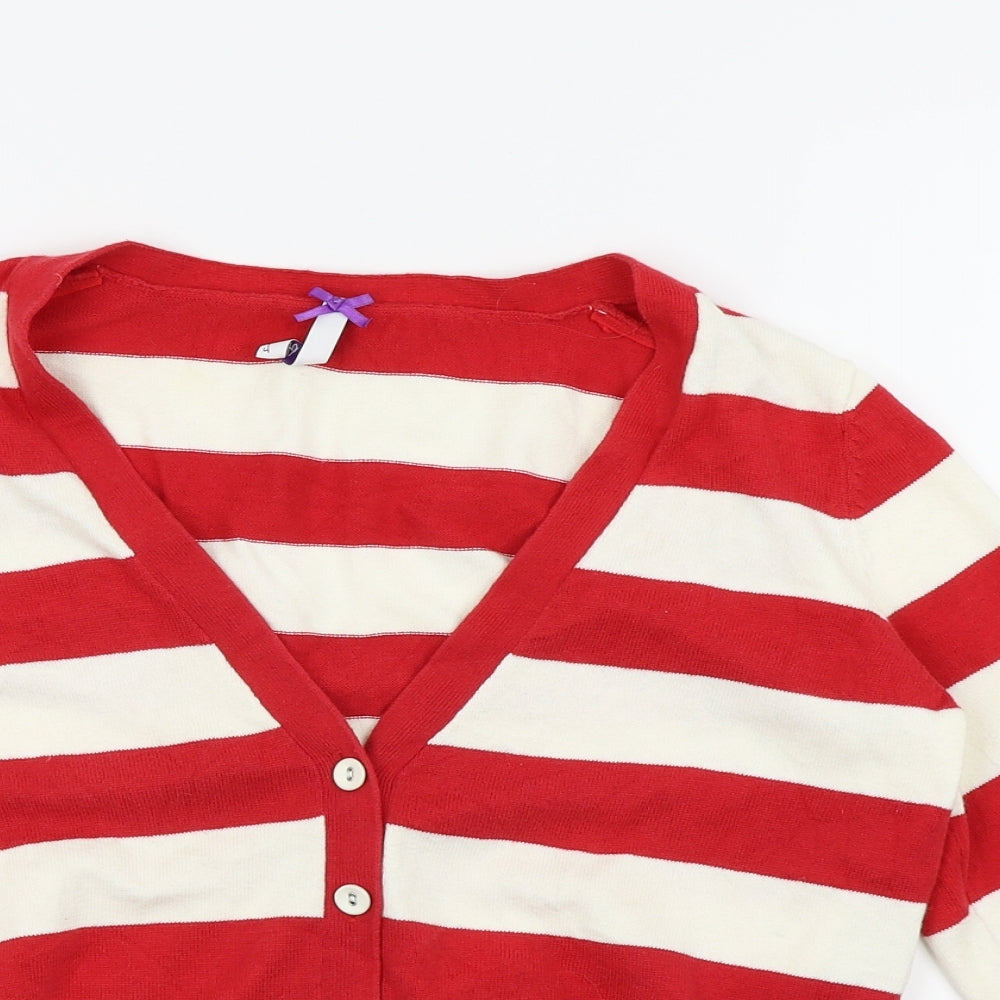 BHS Womens Red Striped  Cardigan Jumper Size 12