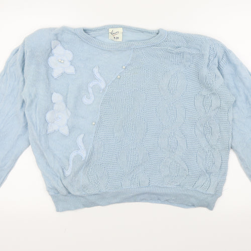 amari Womens Blue Floral  Pullover Jumper Size 18