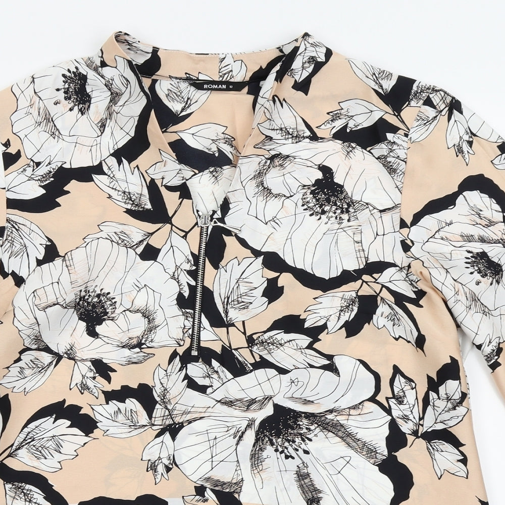 Roman Womens Pink Floral  Basic Blouse Size 12