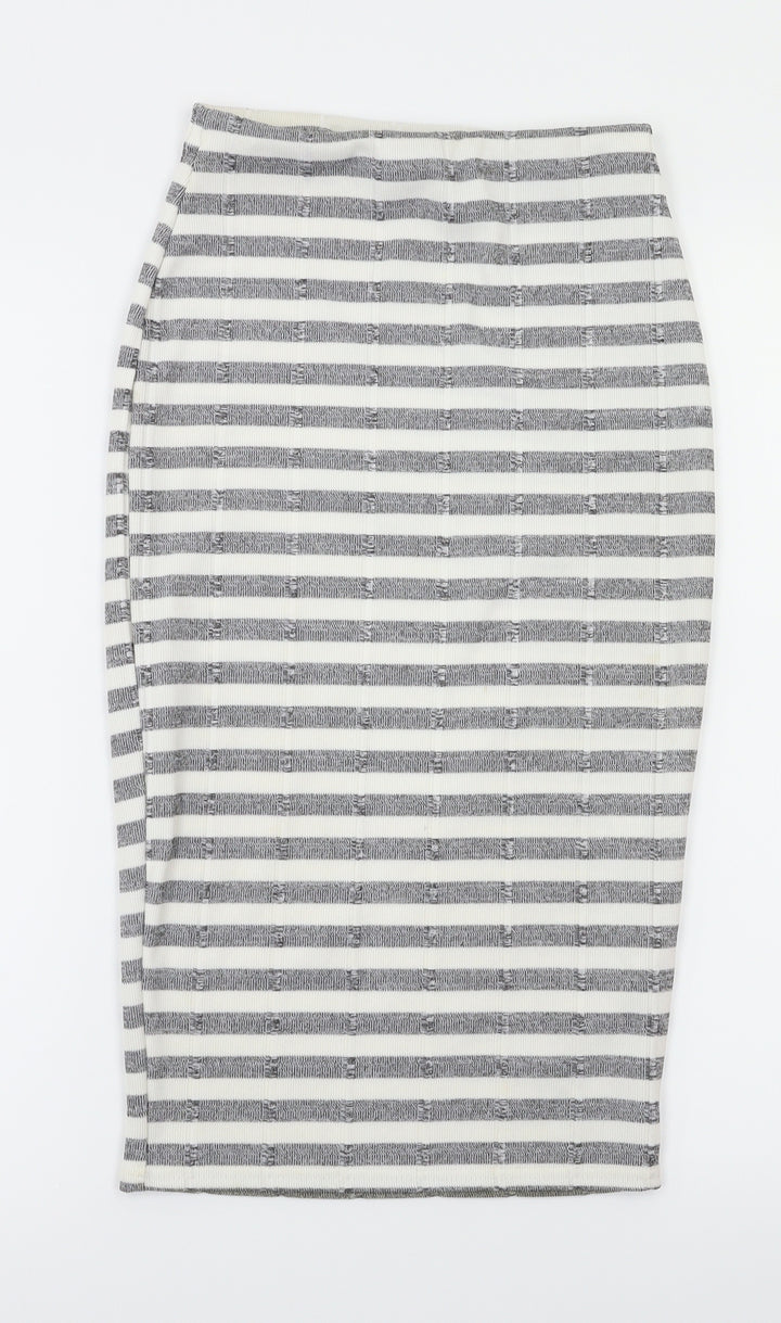 Miss Guided Womens White Striped A-Line Skirt Size 8 - Stretch waistband