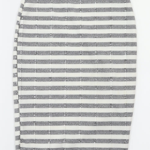 Miss Guided Womens White Striped  A-Line Skirt Size 8  - Stretch waistband