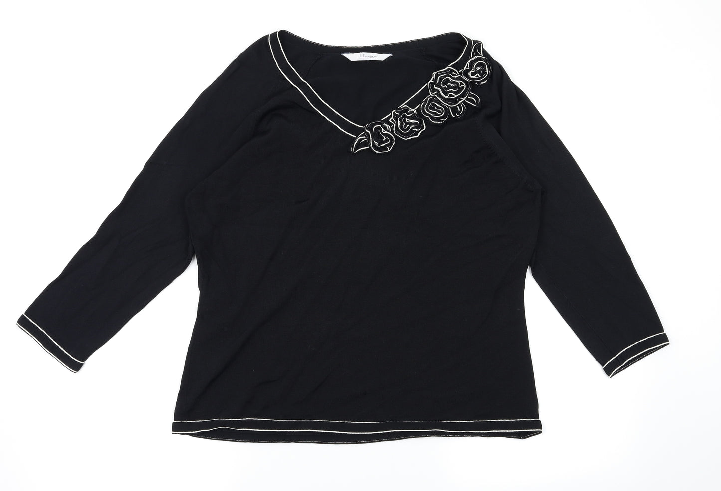 Debehams Womens Black Floral  Basic T-Shirt Size 16