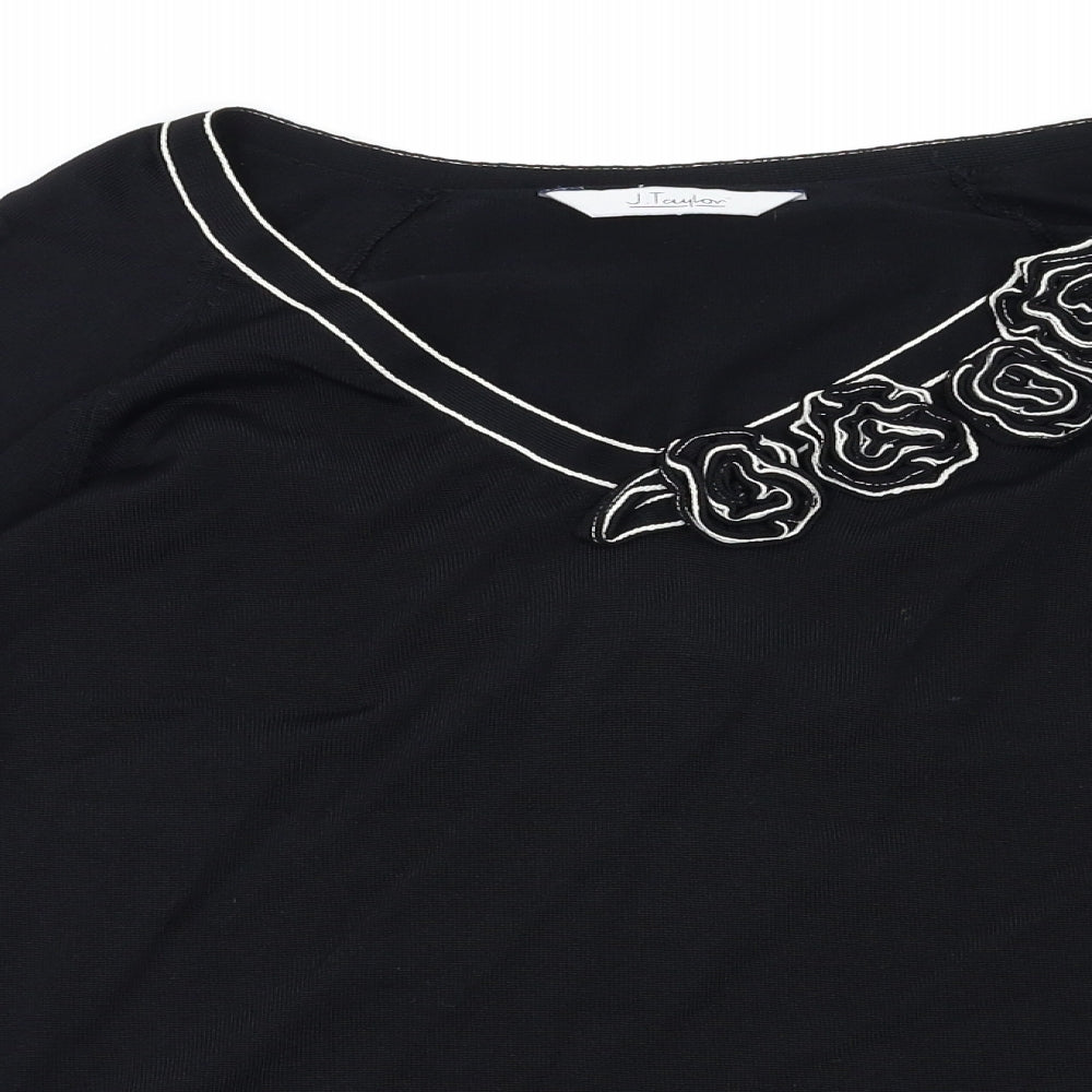 Debehams Womens Black Floral  Basic T-Shirt Size 16